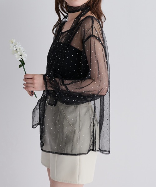 MERLOT(メルロー)の「ラメプリント2wayシアーブラウス(シャツ/ブラウス・レディース・ブラック/ベージュ・FREE)」の19枚目の写真