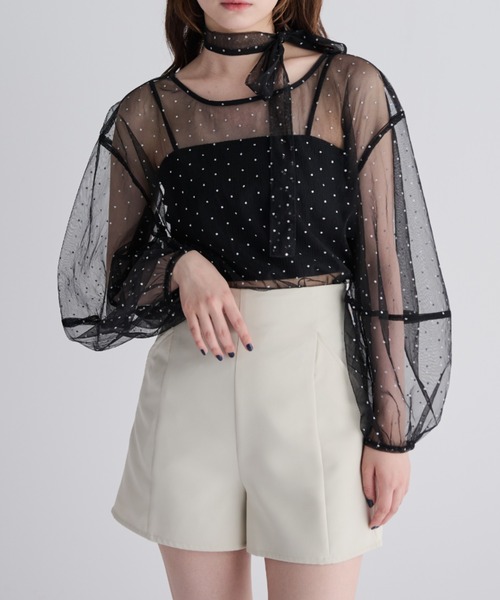 MERLOT(メルロー)の「ラメプリント2wayシアーブラウス(シャツ/ブラウス・レディース・ブラック/ベージュ・FREE)」の14枚目の写真