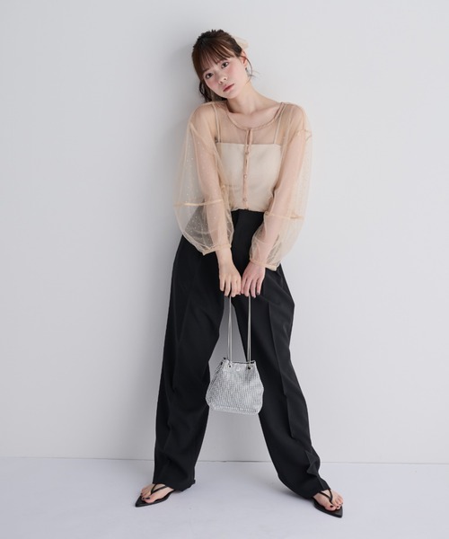 MERLOT(メルロー)の「ラメプリント2wayシアーブラウス(シャツ/ブラウス・レディース・ブラック/ベージュ・FREE)」の11枚目の写真