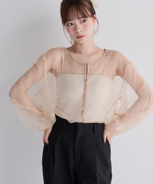 MERLOT(メルロー)の「ラメプリント2wayシアーブラウス(シャツ/ブラウス・レディース・ブラック/ベージュ・FREE)」の10枚目の写真