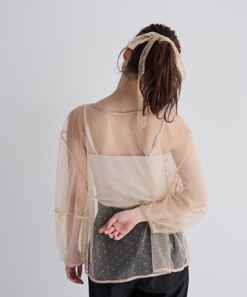 MERLOT(メルロー)の「ラメプリント2wayシアーブラウス(シャツ/ブラウス・レディース・ブラック/ベージュ・FREE)」の9枚目の写真