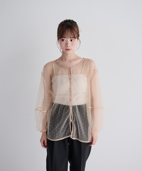 MERLOT(メルロー)の「ラメプリント2wayシアーブラウス(シャツ/ブラウス・レディース・ブラック/ベージュ・FREE)」の17枚目の写真