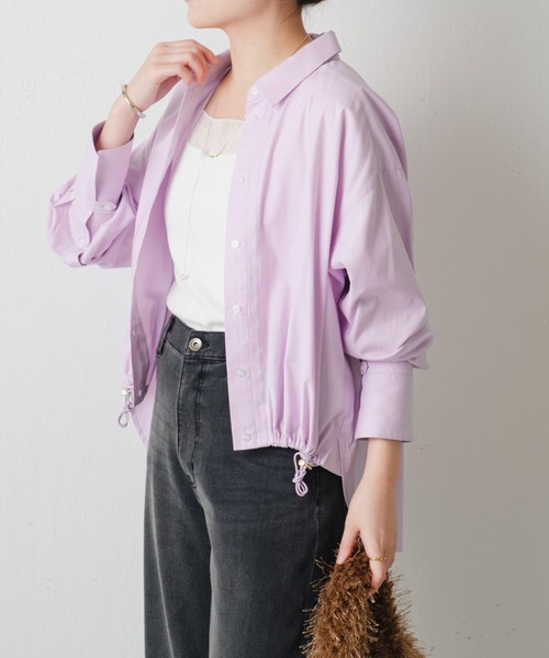 COLLAGE GALLARDAGALANTE（コラージュガリャルダガランテ）の「裾ドロストオックスシャツ（シャツ/ブラウス・レディース・パープル/オフホワイト/ブルー・FREE）」の3枚目の写真