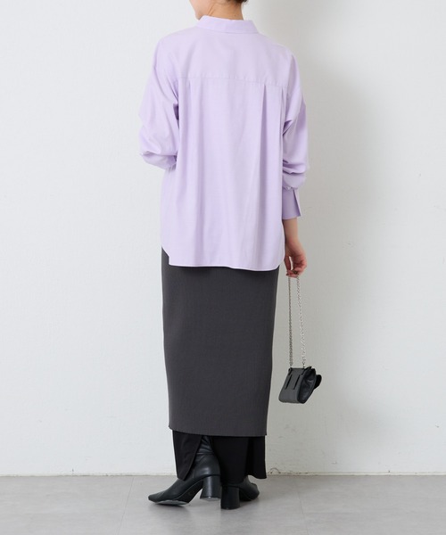 COLLAGE GALLARDAGALANTE（コラージュガリャルダガランテ）の「裾ドロストオックスシャツ（シャツ/ブラウス・レディース・パープル/オフホワイト/ブルー・FREE）」の9枚目の写真