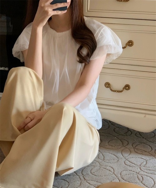LYEON(リヨン)の「チュールレイヤードTシャツ/チュールドッキングトップス(Tシャツ/カットソー・レディース・アイボリー/ブラック・FREE)」の13枚目の写真