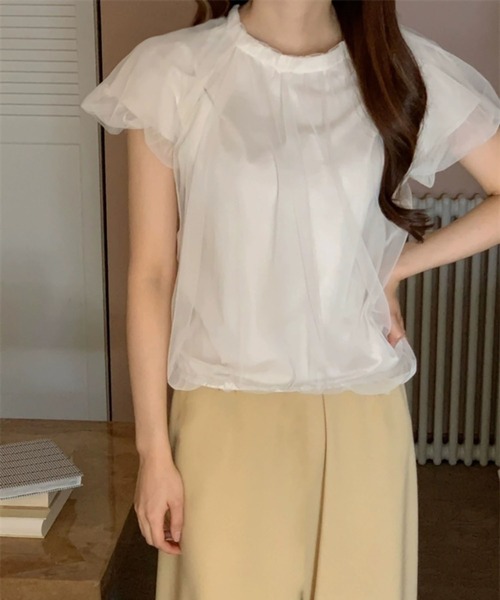 LYEON(リヨン)の「チュールレイヤードTシャツ/チュールドッキングトップス(Tシャツ/カットソー・レディース・アイボリー/ブラック・FREE)」の16枚目の写真