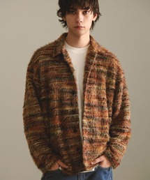 Revo. モヘアライク ルーズフィット グラデーション ミックスカラー シャギーニット シャツカーディガン