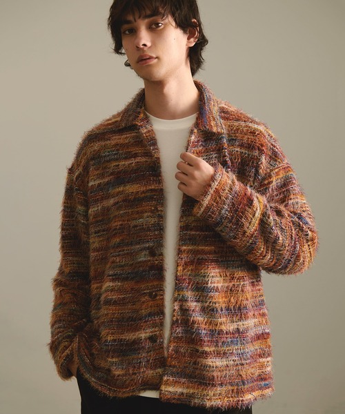 Revo.（レボ）の「Revo. モヘアライク ルーズフィット グラデーション ミックスカラー シャギーニット シャツカーディガン（シャツ/ブラウス・メンズ・レッド系/ブラウン系/グリーン系・2/1）」の3枚目の写真