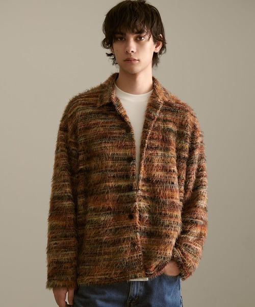 Revo.（レボ）の「Revo. モヘアライク ルーズフィット グラデーション ミックスカラー シャギーニット シャツカーディガン（シャツ/ブラウス・メンズ・レッド系/ブラウン系/グリーン系・2/1）」の19枚目の写真