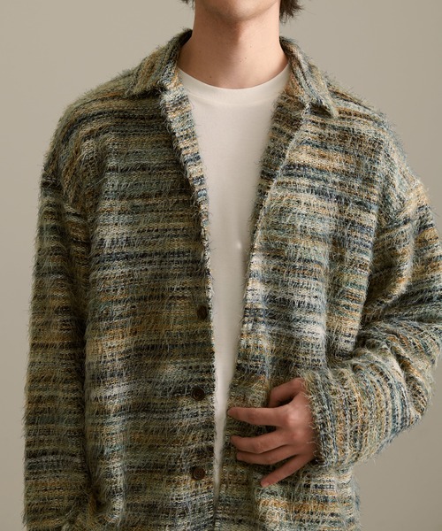 Revo.（レボ）の「Revo. モヘアライク ルーズフィット グラデーション ミックスカラー シャギーニット シャツカーディガン（シャツ/ブラウス・メンズ・レッド系/ブラウン系/グリーン系・2/1）」の4枚目の写真