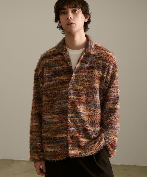 Revo.（レボ）の「Revo. モヘアライク ルーズフィット グラデーション ミックスカラー シャギーニット シャツカーディガン（シャツ/ブラウス・メンズ・レッド系/ブラウン系/グリーン系・2/1）」の13枚目の写真