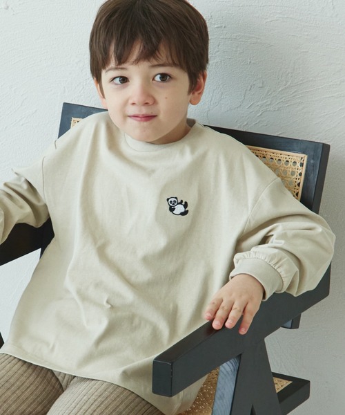 pairmanon（ペアマノン）の「ワンポイント オリジナル刺繍 長袖 Tシャツ（Tシャツ/カットソー・キッズ・ベージュ/ピンク/ホワイト/グリーン/ブラウン/ライトピンク/ライトブルー/ピンク系その他/オリーブ/ブラック・90/100/110/150/130/120/140/80）」の5枚目の写真