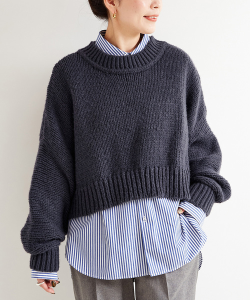B.C STOCK(ベーセーストック)の「クロップ丈ニット(ニット/セーター・レディース・アイボリー/ウッド/ブラック系その他・FREE)」の2枚目の写真