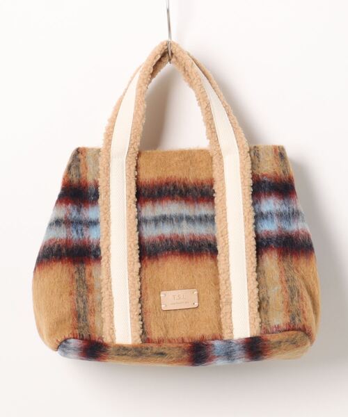 T・S・L（ティーエスエル）の「【T.S.L】チェック×ボアラインハンドルバック(846551)（ハンドバッグ・レディース・アイボリー/ベージュ/グレー・ALL）」の3枚目の写真