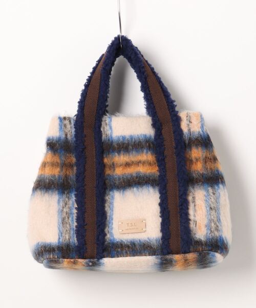 T・S・L（ティーエスエル）の「【T.S.L】チェック×ボアラインハンドルバック(846551)（ハンドバッグ・レディース・アイボリー/ベージュ/グレー・ALL）」の2枚目の写真