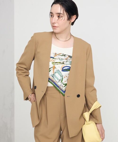 美品✨セオリー　21ss ノーカラージャケット　ソフトキャメル　XS 51113161-