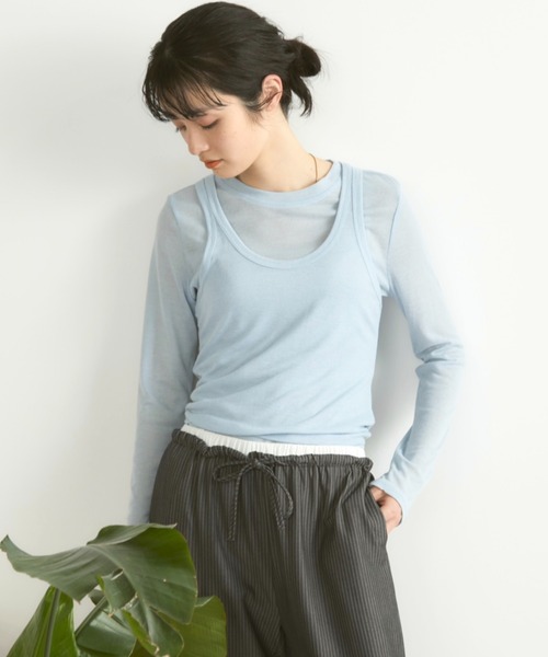 MERLOT（メルロー）の「レイヤードロンT（Tシャツ/カットソー・レディース・カーキ/ライトブルー/チャコールグレー・FREE）」の3枚目の写真