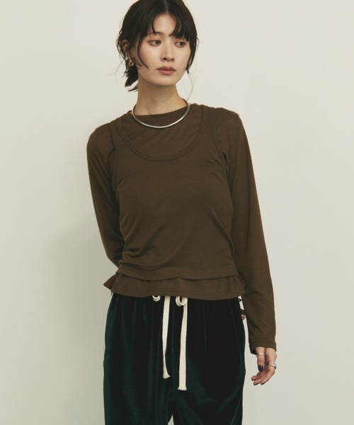 MERLOT（メルロー）の「レイヤードロンT（Tシャツ/カットソー・レディース・カーキ/ライトブルー/チャコールグレー・FREE）」の5枚目の写真