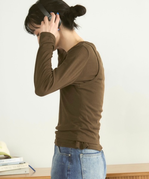 MERLOT（メルロー）の「レイヤードロンT（Tシャツ/カットソー・レディース・カーキ/ライトブルー/チャコールグレー・FREE）」の10枚目の写真