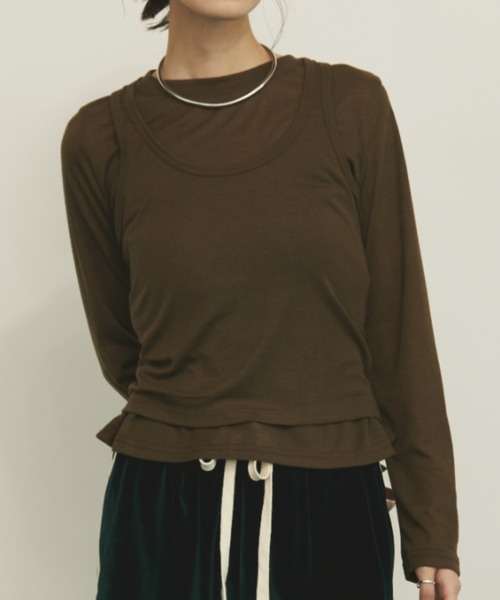MERLOT（メルロー）の「レイヤードロンT（Tシャツ/カットソー・レディース・カーキ/ライトブルー/チャコールグレー・FREE）」の9枚目の写真