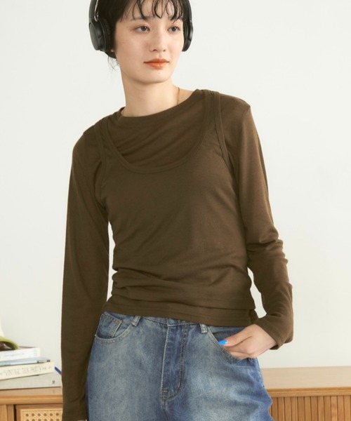 MERLOT（メルロー）の「レイヤードロンT（Tシャツ/カットソー・レディース・カーキ/ライトブルー/チャコールグレー・FREE）」の8枚目の写真