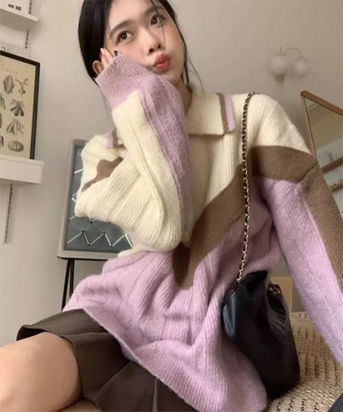 Mayree（メイリー）の「【Mayree】ポロシャツ風 ポロニット ニット（ニット/セーター・レディース・パープル・SMALL/MEDIUM/LARGE）」の6枚目の写真