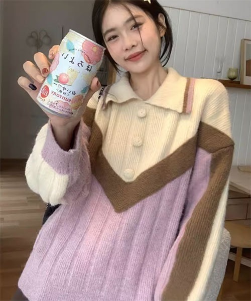 Mayree（メイリー）の「【Mayree】ポロシャツ風 ポロニット ニット（ニット/セーター・レディース・パープル・SMALL/MEDIUM/LARGE）」の5枚目の写真