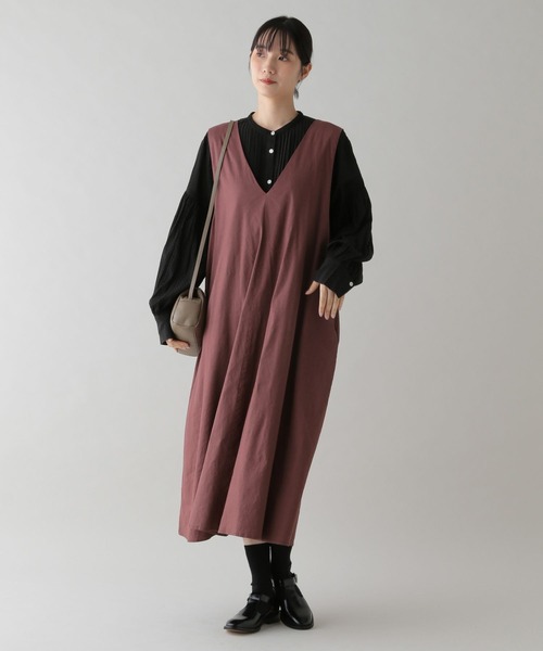 セール】《natural by clip》リネンレーヨンフレアVネックワンピース