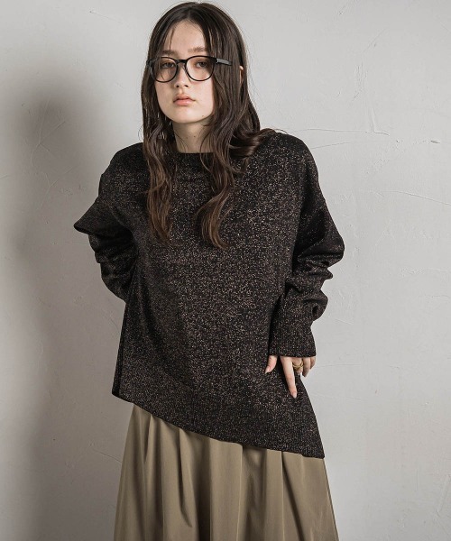 MAYSON GREY(メイソングレイ)の「アシンメトリーラメハイゲージニットプルオーバー≪手洗い可能≫(ニット/セーター・レディース・ブラック/ライトグレー/グリーン・M)」の18枚目の写真