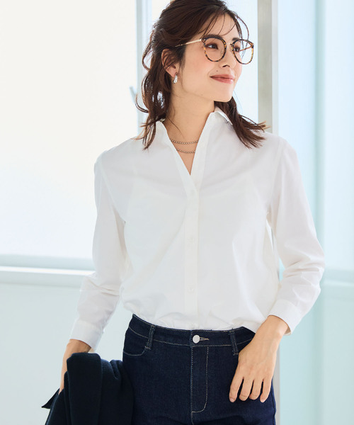 CROSS FUNCTION（クロスファンクション）の「《洗える》正解 ストレッチシャツ【CF/クロスファンクション】（シャツ/ブラウス・レディース・ブルー系その他/ホワイト/サックスブルー・L/M/LL）」の4枚目の写真