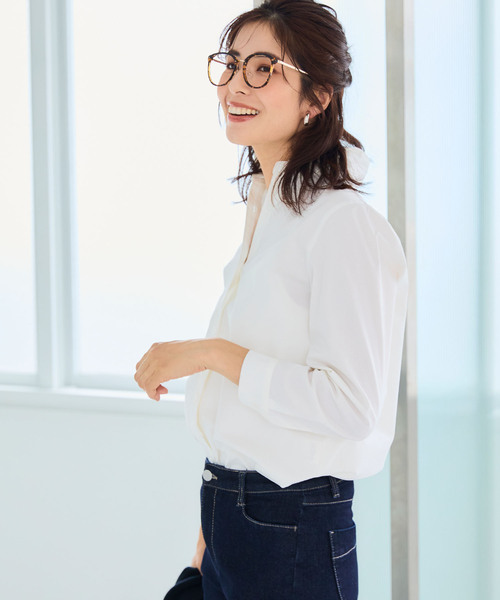 CROSS FUNCTION（クロスファンクション）の「《洗える》正解 ストレッチシャツ【CF/クロスファンクション】（シャツ/ブラウス・レディース・ブルー系その他/ホワイト/サックスブルー・L/M/LL）」の6枚目の写真