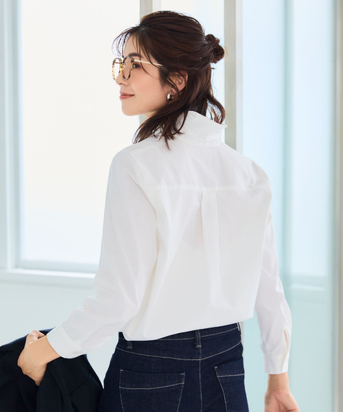 CROSS FUNCTION（クロスファンクション）の「《洗える》正解 ストレッチシャツ【CF/クロスファンクション】（シャツ/ブラウス・レディース・ブルー系その他/ホワイト/サックスブルー・L/M/LL）」の7枚目の写真