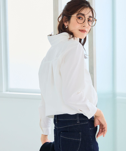 CROSS FUNCTION（クロスファンクション）の「《洗える》正解 ストレッチシャツ【CF/クロスファンクション】（シャツ/ブラウス・レディース・ブルー系その他/ホワイト/サックスブルー・L/M/LL）」の8枚目の写真