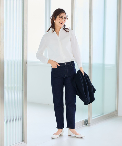 CROSS FUNCTION（クロスファンクション）の「《洗える》正解 ストレッチシャツ【CF/クロスファンクション】（シャツ/ブラウス・レディース・ブルー系その他/ホワイト/サックスブルー・L/M/LL）」の9枚目の写真