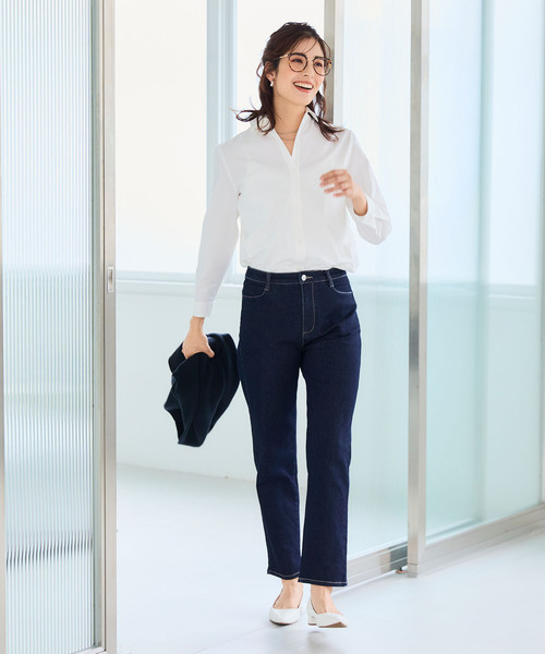 CROSS FUNCTION（クロスファンクション）の「《洗える》正解 ストレッチシャツ【CF/クロスファンクション】（シャツ/ブラウス・レディース・ブルー系その他/ホワイト/サックスブルー・L/M/LL）」の11枚目の写真