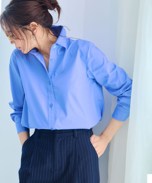CROSS FUNCTION（クロスファンクション）の「《洗える》正解 ストレッチシャツ【CF/クロスファンクション】（シャツ/ブラウス・レディース・ブルー系その他/ホワイト/サックスブルー・L/M/LL）」の12枚目の写真