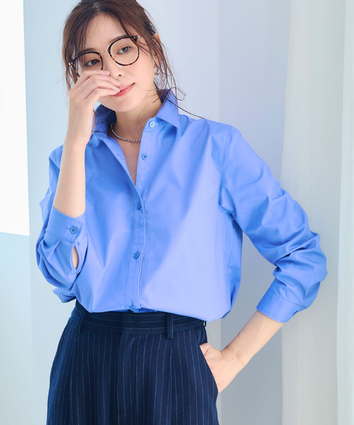 CROSS FUNCTION（クロスファンクション）の「《洗える》正解 ストレッチシャツ【CF/クロスファンクション】（シャツ/ブラウス・レディース・ブルー系その他/ホワイト/サックスブルー・L/M/LL）」の14枚目の写真