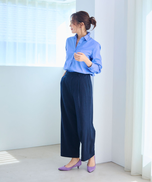 CROSS FUNCTION（クロスファンクション）の「《洗える》正解 ストレッチシャツ【CF/クロスファンクション】（シャツ/ブラウス・レディース・ブルー系その他/ホワイト/サックスブルー・L/M/LL）」の16枚目の写真