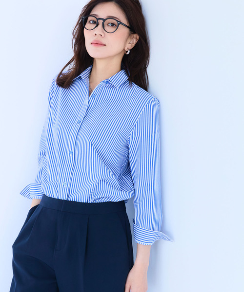 CROSS FUNCTION（クロスファンクション）の「《洗える》正解 ストレッチシャツ【CF/クロスファンクション】（シャツ/ブラウス・レディース・ブルー系その他/ホワイト/サックスブルー・L/M/LL）」の18枚目の写真