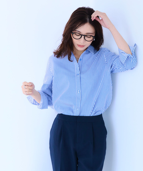 CROSS FUNCTION（クロスファンクション）の「《洗える》正解 ストレッチシャツ【CF/クロスファンクション】（シャツ/ブラウス・レディース・ブルー系その他/ホワイト/サックスブルー・L/M/LL）」の19枚目の写真