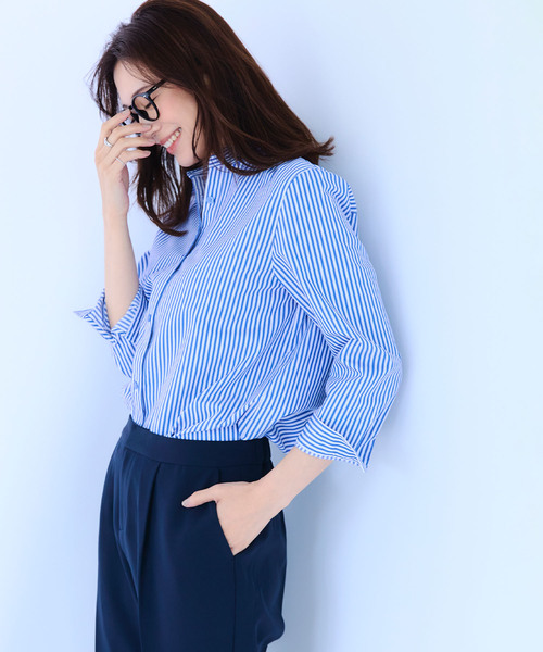 CROSS FUNCTION（クロスファンクション）の「《洗える》正解 ストレッチシャツ【CF/クロスファンクション】（シャツ/ブラウス・レディース・ブルー系その他/ホワイト/サックスブルー・L/M/LL）」の20枚目の写真