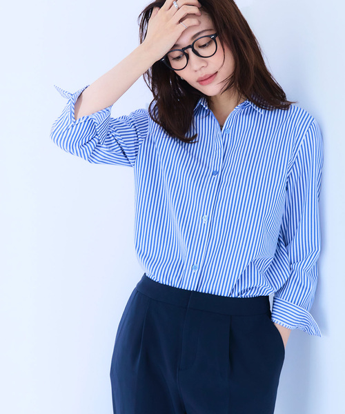 CROSS FUNCTION（クロスファンクション）の「《洗える》正解 ストレッチシャツ【CF/クロスファンクション】（シャツ/ブラウス・レディース・ブルー系その他/ホワイト/サックスブルー・L/M/LL）」の3枚目の写真