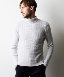 バスケットジャガードタートルネックニット