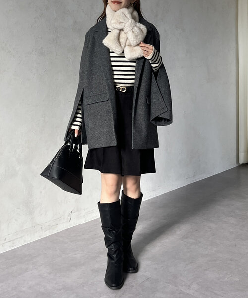 Thevon（ゼボン）の「リボンファーティペット（マフラー・レディース・ベージュ/グレー/アイボリー・FREE）」の6枚目の写真