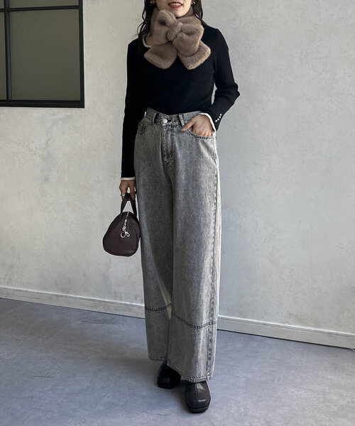 Thevon（ゼボン）の「リボンファーティペット（マフラー・レディース・ベージュ/グレー/アイボリー・FREE）」の19枚目の写真