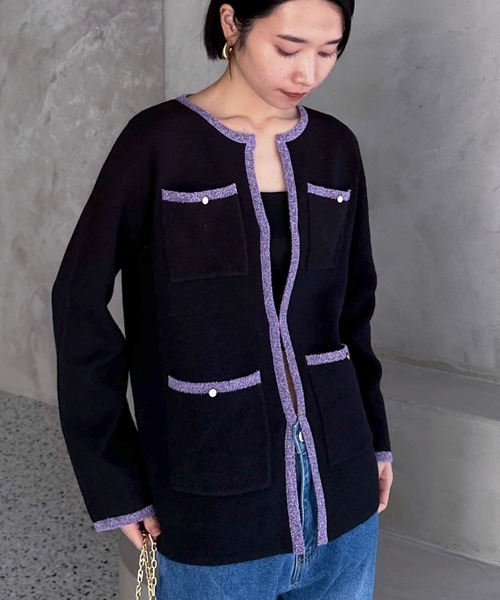 【セール】バイカラーブークレニットジャケット（カーディガン/ボレロ）｜DOUX ARCHIVES（ドゥアルシーヴ）