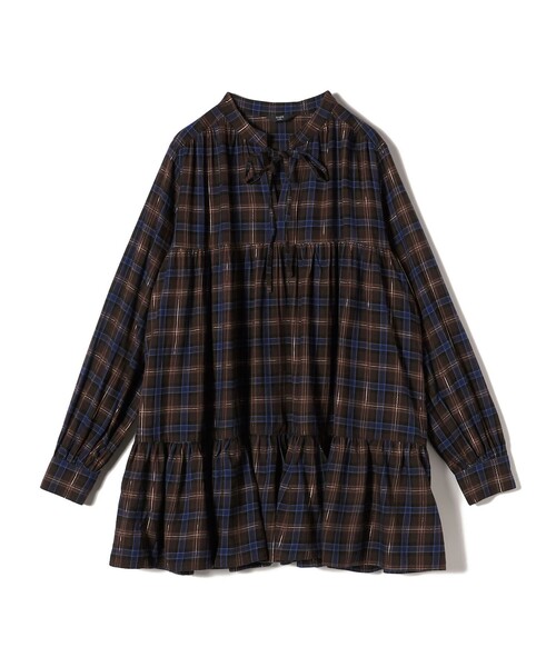 SHIPS Colors(シップス カラーズ)の「SHIPS Colors: 〈手洗い可能〉起毛 ラメ チェック チュニック(シャツ/ブラウス・レディース・ネイビー/ブラウン・ONE SIZE)」の12枚目の写真