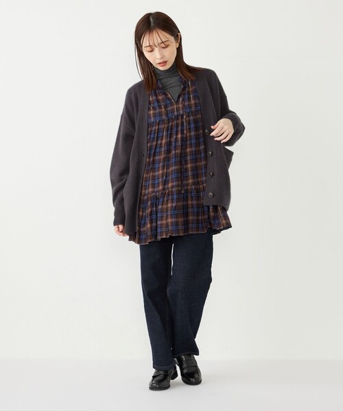 セール】SHIPS Colors: 〈手洗い可能〉起毛 ラメ チェック チュニック