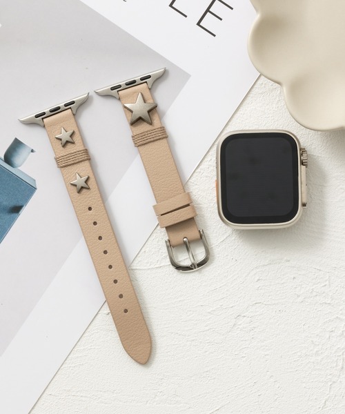 Apple Watch バンド 合皮 しめつける 42/44/45/49mmベージュシルバー