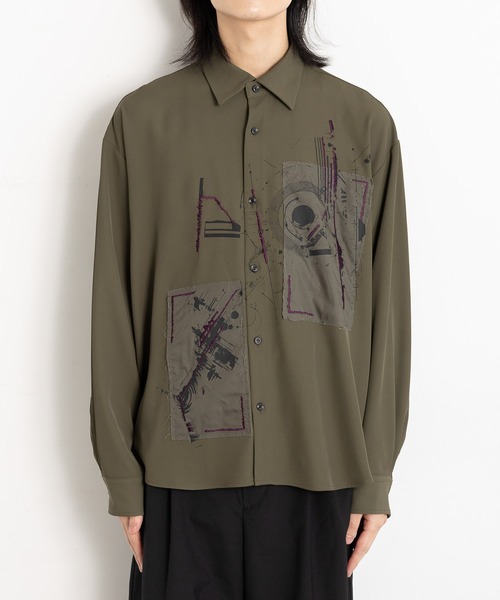 HARE（ハレ）の「ドローイングモチーフフロントプリントシャツ(HARE)（シャツ/ブラウス・メンズ・ブラック/グリーン/ホワイト・FREE）」の13枚目の写真